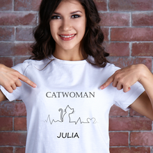 Load image into Gallery viewer, Catwoman, T-Shirt, Name personalisierbar, versch. Farben - Ladies Premium Shirt