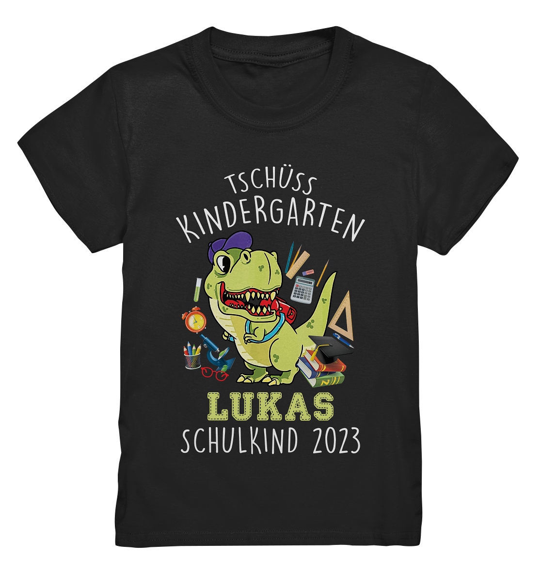 Dinosaurier Schulkind 2023 personalisiertes Kindershirt
