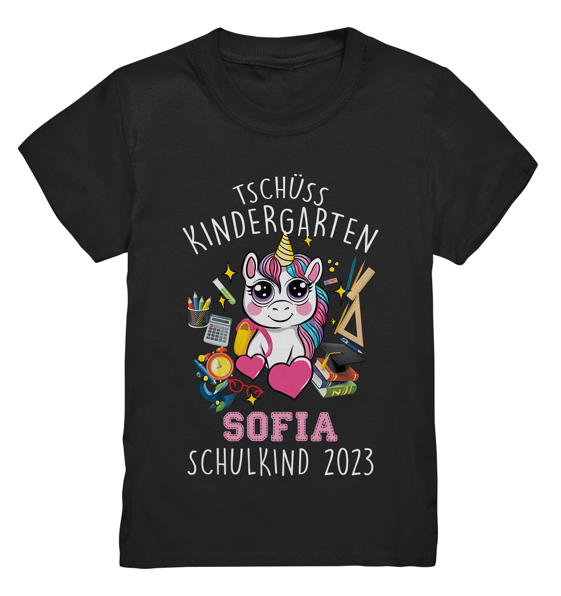 Unicorn Schulkind 2023 personalisiertes Kindershirt