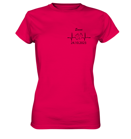 Herzschlag Füsschen, Name und Datum personalisierbar - Ladies Premium Shirt