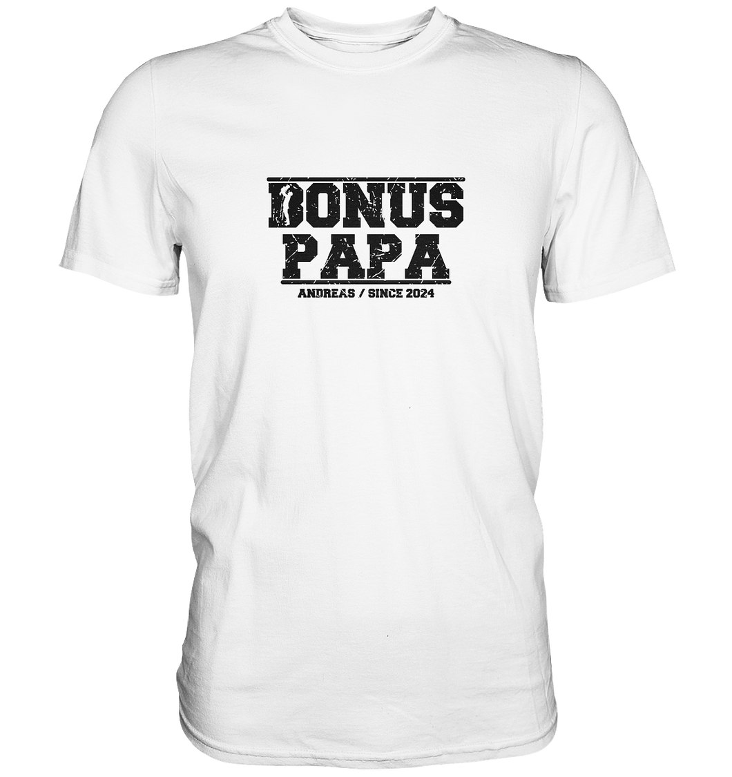 Bonus Papa, Name und Datum personalisierbar, versch. Farben - Premium Shirt