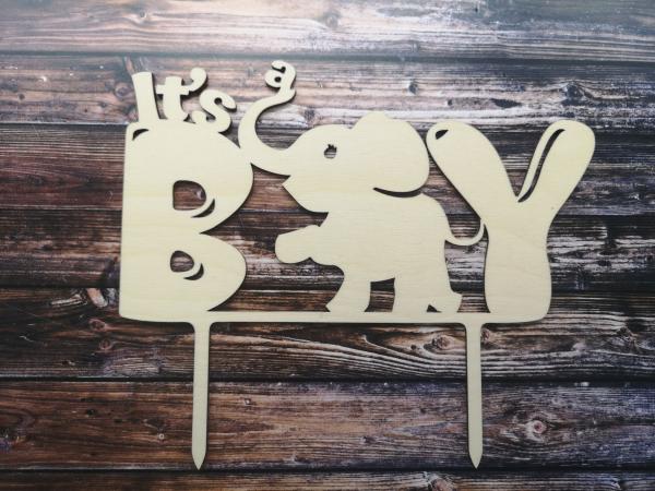 Cake topper "Its a boy with giraffe" made of wood for the birth