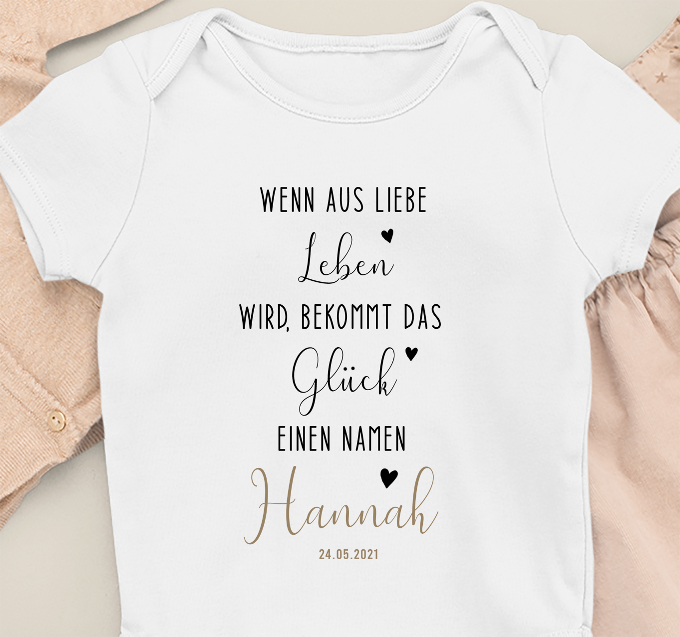 When love turns into life... Organic baby body white - personalized name