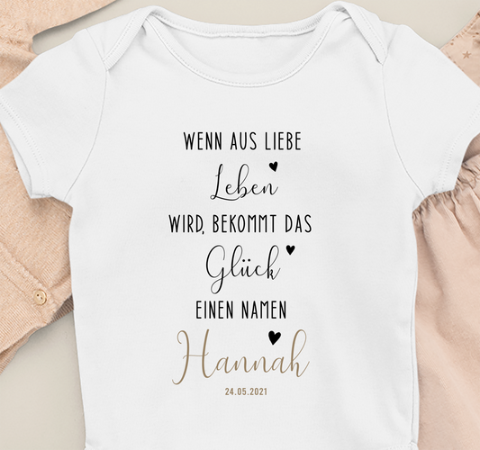 When love turns into life... Organic baby body white - personalized name