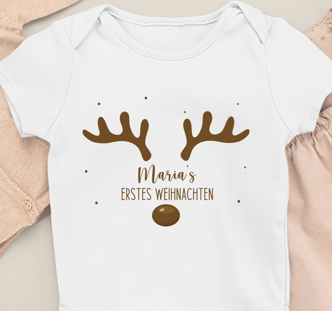 My first Christmas - organic baby body white - personalized name