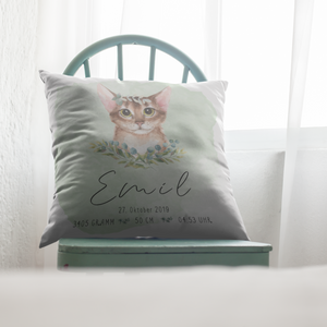 Personalized boho style cat birth pillow