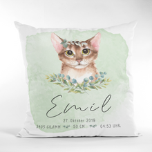 Load image into Gallery viewer, Personalized boho style cat birth pillow