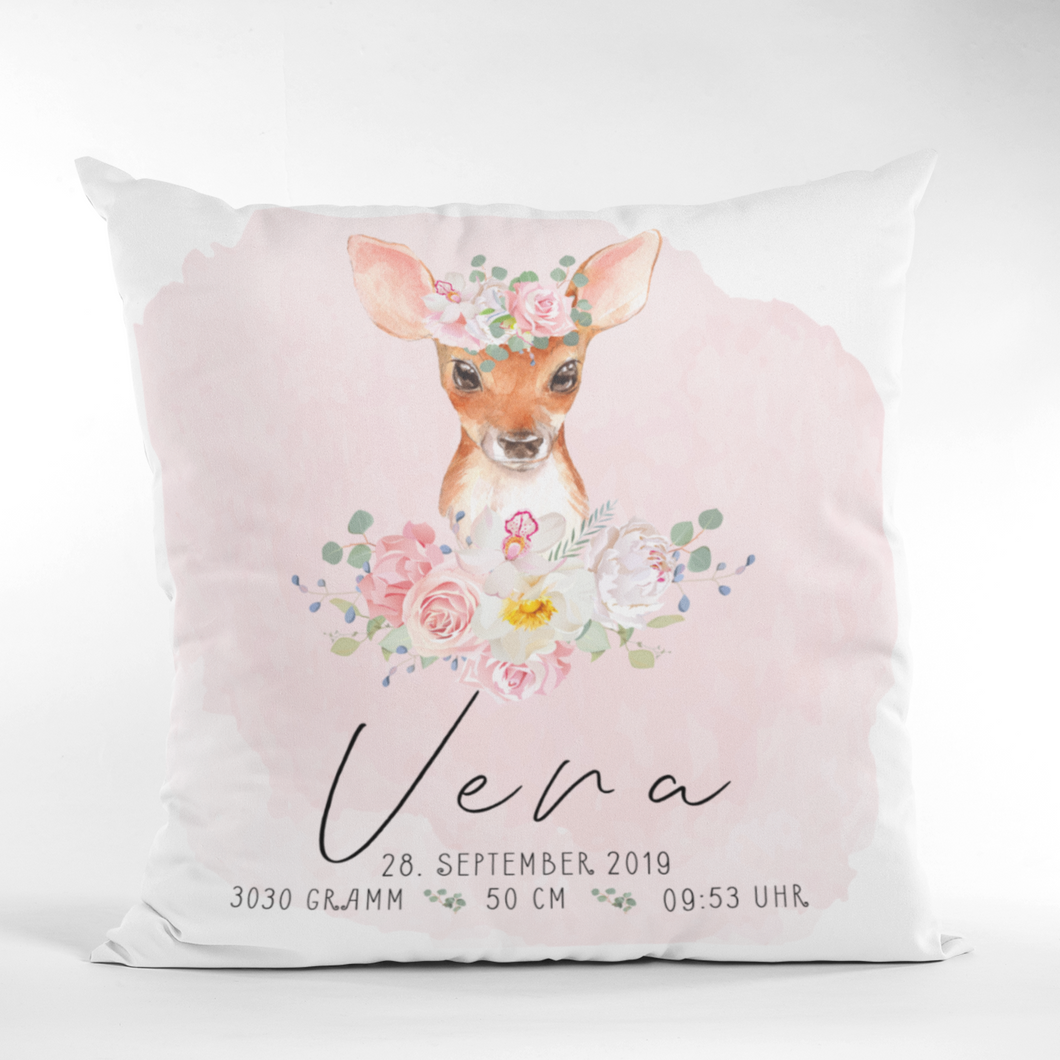 Personalized birth pillow deer in boho style